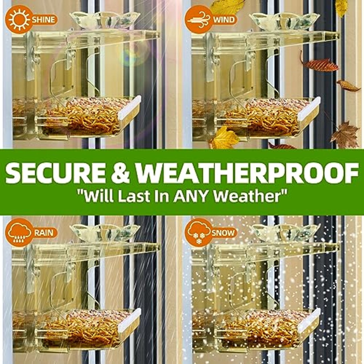 Window Bird Feeder with Non-Marking Self-Adhesive Hooks, Clear Window Bird Feeder for Outside, Transparent Bird House, Outdoor Bird Feeders, Wild Bird Watching Gift, Garden Decor (Yellow)